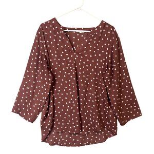 Maurice's Burgundy Polka Dot Blouse Women's Size XL With Roll Tab Sleeve EUC